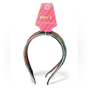 Piper K Holiday Rhinestone Headbands Set of 3 – Red Green Silver